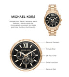Michael Kors Lexington Chronograph Black Dial Gold Steel Strap Watch for Men - MK9155 Authentic Buy Shop Now