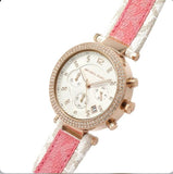Michael Kors Parker Chronograph White Dial Two Tone Leather Strap Watch For Women - MK6951 Authentic Buy Shop Now