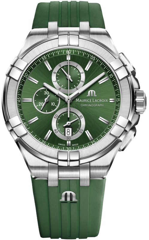 Maurice Lacroix Aikon Chronograph Green Dial Green Rubber Strap Watch for Men - AI1018-SS000-630-5 Authentic Buy Shop Now