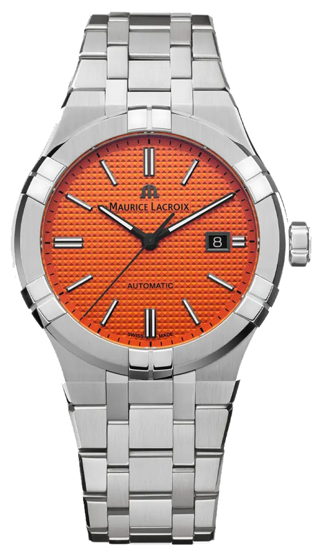 Maurice Lacroix Aikon Automatic Date Orange Dial Silver Steel Strap Watch For Men - AI6008-SS00F-530-E Authentic Buy Shop Now