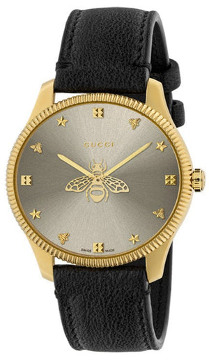 Gucci G Timeless Quartz Silver Dial Black Leather Strap Watch For Women - YA1264181 Authentic Buy Shop Now