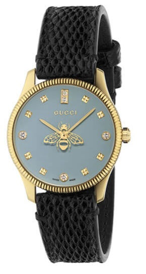 Gucci G Timeless Quartz Blue Dial Black Leather Strap Watch For Men - YA1265018 Authentic Buy Shop Now