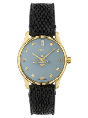 Gucci G Timeless Quartz Blue Dial Black Leather Strap Watch For Men - YA1265018 Authentic Buy Shop Now