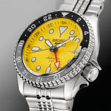 Seiko 5 Sport SKX GMT US Special Creation Automatic Yellow Dial Silver Steel Strap Watch for Men - SSK017K1 Authentic Buy Shop Now