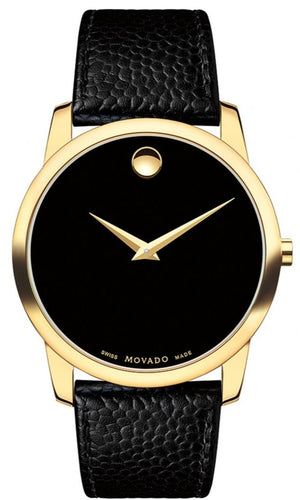 Movado Museum Black Dial Black Leather Strap Watch For Men - 0607014 Authentic Buy Shop Now