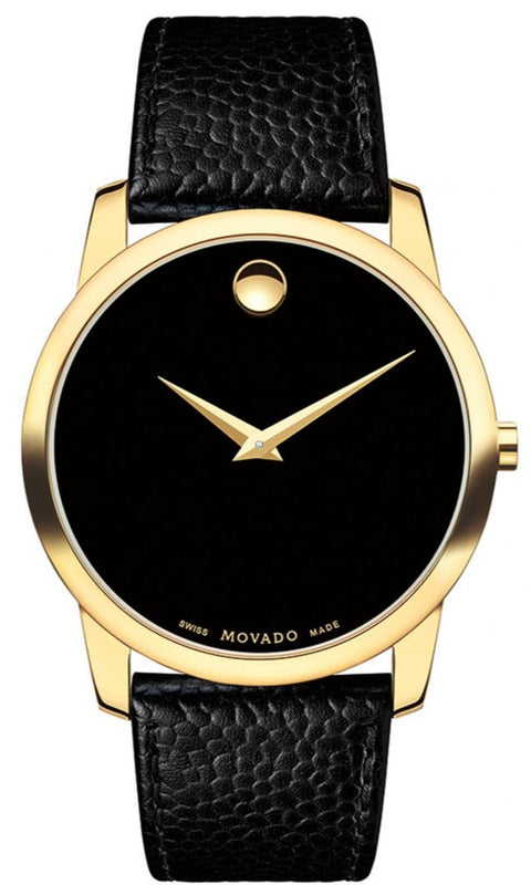 Movado Museum Black Dial Black Leather Strap Watch For Men - 0607014 Authentic Buy Shop Now