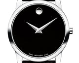 Movado Museum Classic Black Dial Black Leather Strap Watch For Women - 0607015 Authentic Buy Shop Now