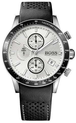 Hugo Boss Rafale Chronograph Quartz Silver Dial Black Leather Strap Watch For Men - 1513403 Authentic Buy Shop Now