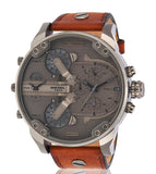 Diesel Mr Daddy Chronograph Grey Dial Brown Leather Strap Watch For Men - DZ7413 Authentic Buy Shop Now