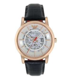 Emporio Armani Meccanico Silver Dial Blue Leather Strap Watch For Men - AR60009 Authentic Buy Shop Now