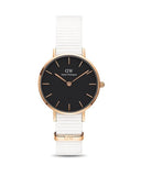 Daniel Wellington Classic Petite Dover Black Dial White NATO Strap Watch For Women - DW001000314 Authentic Buy Shop Now