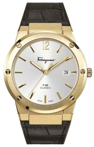 Salvatore Ferragamo F-80 Classic Silver Dial Brown Leather Strap Watch for Men - SFDT00419 Authentic Buy Shop Now
