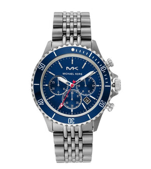Michael Kors Bayville Chronograph Blue Dial Grey Steel Strap Watch For Men - MK8727 Authentic Buy Shop Now