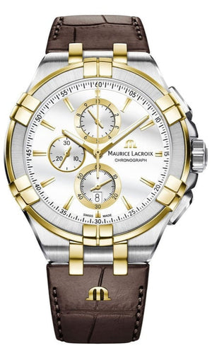 Maurice Lacroix Aikon Chronograph White Dial Brown Leather Strap Watch For Men - AI1018-PVY11-132-1 Authentic Buy Shop Now