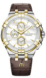Maurice Lacroix Aikon Chronograph White Dial Brown Leather Strap Watch For Men - AI1018-PVY11-132-1 Authentic Buy Shop Now