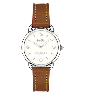 Coach Delancey Slim Cream Dial Brown Leather Strap Watch For Women - 14502789 Authentic Buy Shop Now