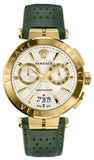 Versace Aion Chronograph White Dial Green Leather Strap Watch for Men - VBR020017 Authentic Buy Shop Now