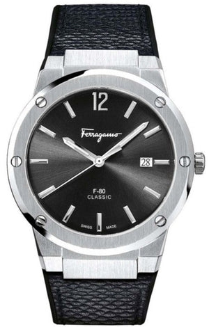 Salvatore Ferragamo F-80 Classic Black Dial Black Leather Strap Watch for Men - SFDT00619 Authentic Buy Shop Now