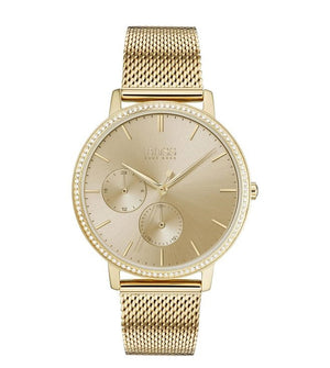 Hugo Boss Infinity Gold Dial Gold Mesh Bracelet Watch for Women - 1502520 Authentic Buy Shop Now