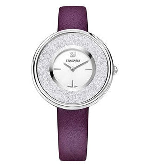 Swarovski Crystalline Silver Dial Purple Leather Strap Watch for Women - 5295355 Authentic Buy Shop Now