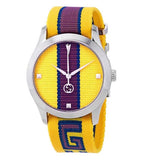 Gucci G Timeless Quartz Yellow & Purple Dial Yellow & Purple NATO Strap Watch For Men - YA1264069 Authentic Buy Shop Now