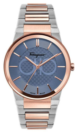 Salvatore Ferragamo Sapphire Blue Dial Two Tone Steel Strap Watch for Men - SFHP007-20 Authentic Buy Shop Now