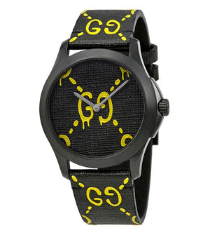 Gucci G Timeless Ghost Black Dial Black Leather Strap Watch For Men - YA1264019 Authentic Buy Shop Now