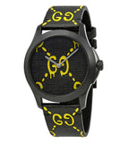 Gucci G Timeless Ghost Black Dial Black Leather Strap Watch For Men - YA1264019 Authentic Buy Shop Now