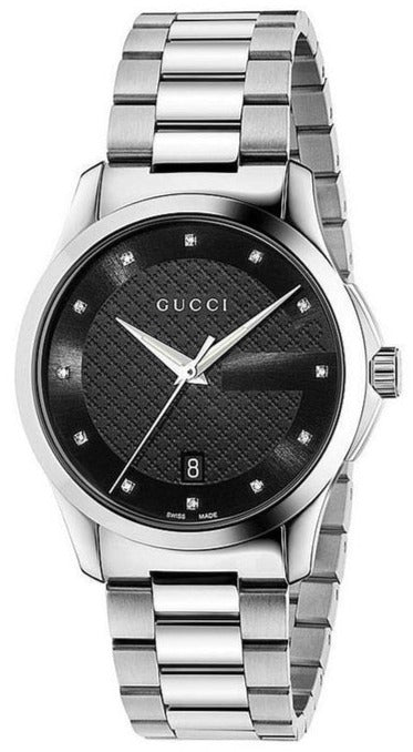 Gucci G Timeless Diamonds Black Dial Silver Steel Strap Watch For Men - YA126456 Authentic Buy Shop Now