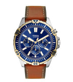Fossil Garrett Chronograph Blue Dial Brown Leather Strap Watch for Men - FS5625 Authentic Buy Shop Now