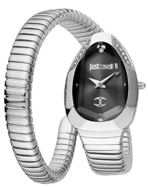Just Cavalli Serpente Metallica Black Dial Silver Steel Strap Watch for Women - JC1L208M0025 Authentic Buy Shop Now