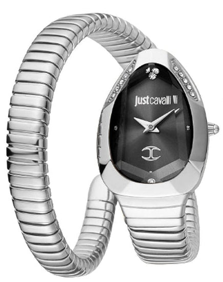 Just Cavalli Serpente Metallica Black Dial Silver Steel Strap Watch for Women - JC1L208M0025 Authentic Buy Shop Now