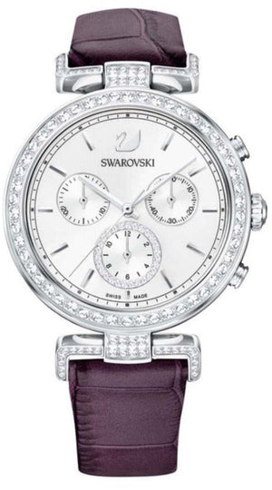 Swarovski Era Journey Chronograph Silver Dial Purple Leather Strap Watch for Women - 5296835 Authentic Buy Shop Now