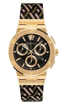 Versace Greca Chronograph Black Dial Brown Leather Strap Watch For Men - VEZ900621 Authentic Buy Shop Now