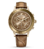 Swarovski Octea Lux Chrono Brown Gold Dial Brown Leather Strap Watch for Women - 5632260 Authentic Buy Shop Now
