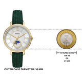 Fossil Jacqueline Multifunction Moonphase Mother of Pearl White Dial Green Leather Strap Watch for Women - ES5244 Authentic Buy Shop Now