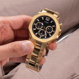 Guess Edge Chronograph Black Dial Gold Steel Strap Watch For Men - GW0539G2 Authentic Buy Shop Now