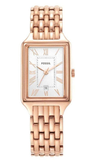 Fossil Raquel Three Hand Date White Dial Rose Gold Steel Strap Watch For Women - ES5271 Authentic Buy Shop Now