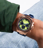 Guess Empire Analog Quartz Lime Green Dial Blue Silicon Strap Watch for Men - GW0583G3 Authentic Buy Shop Now