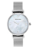 Emporio Armani Gianni T Bar Mother of Pearl Dial Silver Steel Strap Watch For Women - AR1955 Authentic Buy Shop Now