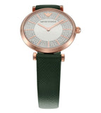 Emporio Armani Pro Planet Analog Silver Dial Green Leather Strap Watch For Women - AR11517 Authentic Buy Shop Now