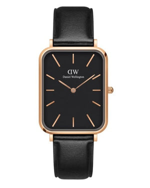 Daniel Wellington Quadro Black Dial Black Leather Strap Watch For Women - DW00100449 Authentic Buy Shop Now