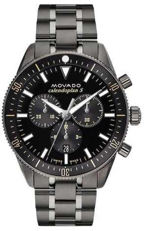 Movado Heritage Calendoplan Chronograph Black Dial Black Steel Strap Watch For Men - 3650125 Authentic Buy Shop Now