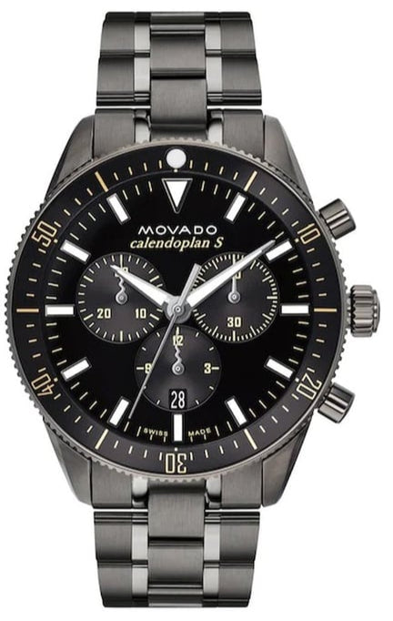 Movado Heritage Calendoplan Chronograph Black Dial Black Steel Strap Watch For Men - 3650125 Authentic Buy Shop Now