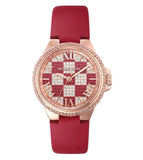 Michael Kors Camille Three Hand Crystals Rose Gold Dial Red Leather Strap Watch For Women - MK4701 Authentic Buy Shop Now