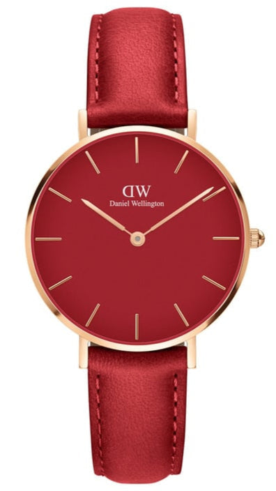 Daniel Wellington Petite Suffolk Red Dial Red Leather Strap Watch For Women - DW00100404 Authentic Buy Shop Now