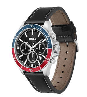 Hugo Boss Troper Chronograph Black Dial Black Leather Strap Watch For Men - 1514099 Authentic Buy Shop Now