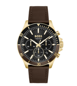 Hugo Boss Troper Chronograph Black Dial Brown Leather Strap Watch For Men - 1514100 Authentic Buy Shop Now