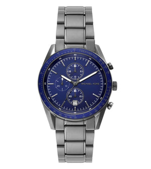 Michael Kors Accelerator Chronograph Blue Dial Grey Steel Strap Watch For Men - MK9111 Authentic Buy Shop Now