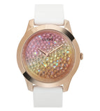 Guess Crush Crystals Gold Dial White Rubber Strap Watch for Women - W1223L3 Authentic Buy Shop Now